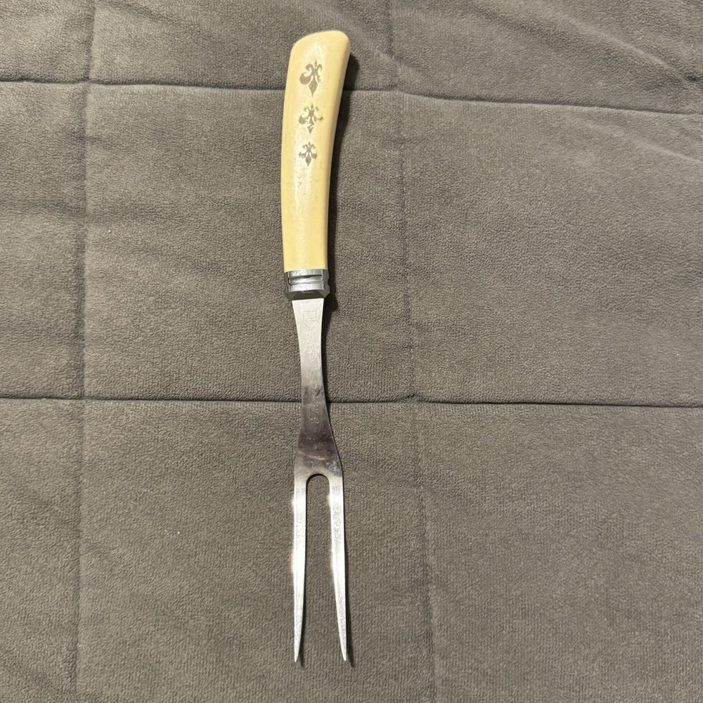Vintage Household Surgical Stainless Steel‎ Carving Fork Fleur De Lis Handle USA
